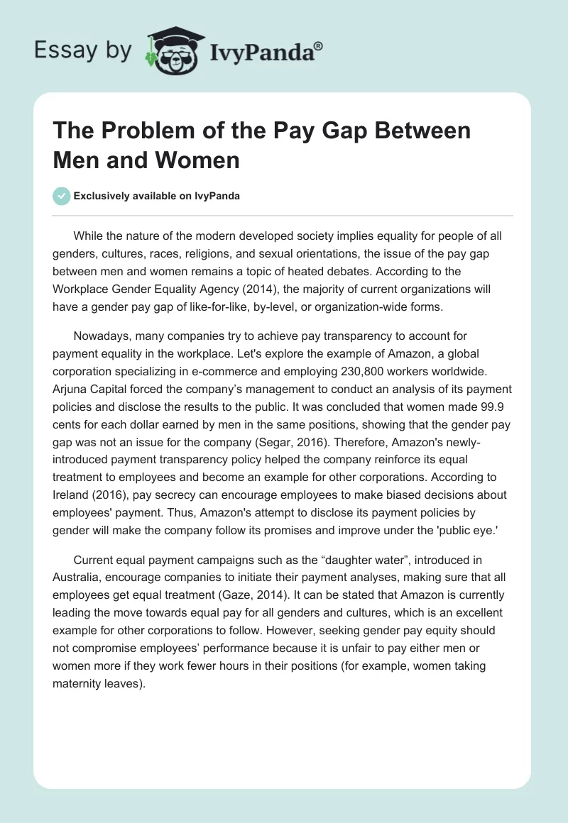 The Problem of the Pay Gap Between Men and Women. Page 1