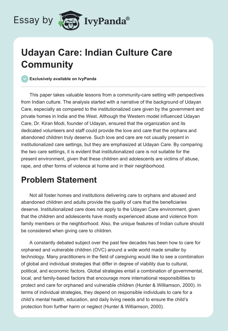 Udayan Care: Indian Culture Care Community. Page 1