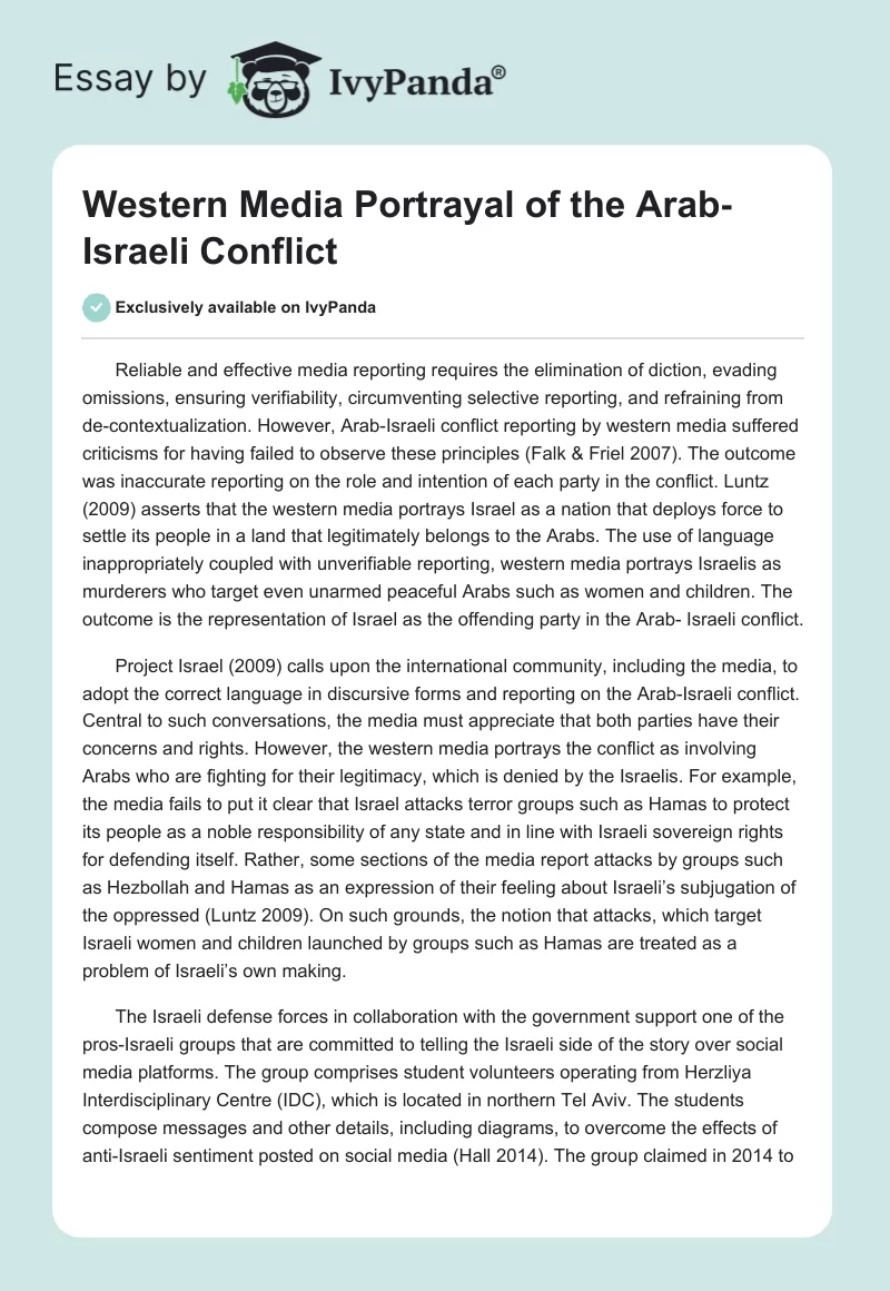 Western Media Portrayal of the Arab‐Israeli Conflict. Page 1