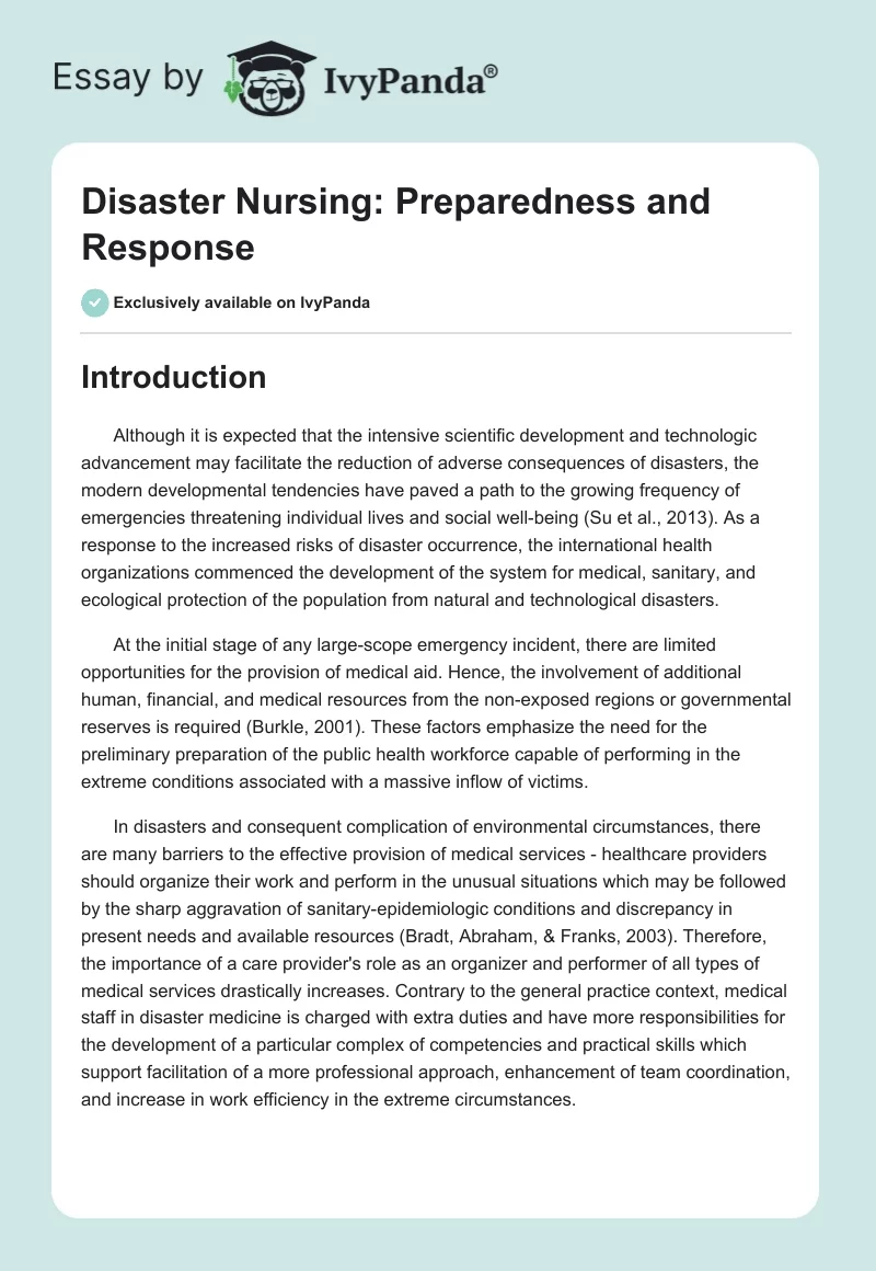 Disaster Nursing: Preparedness and Response. Page 1