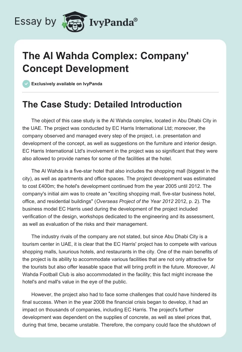 The Al Wahda Complex: Company' Concept Development. Page 1