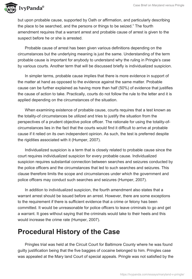 Case Brief on Maryland versus Pringle. Page 2