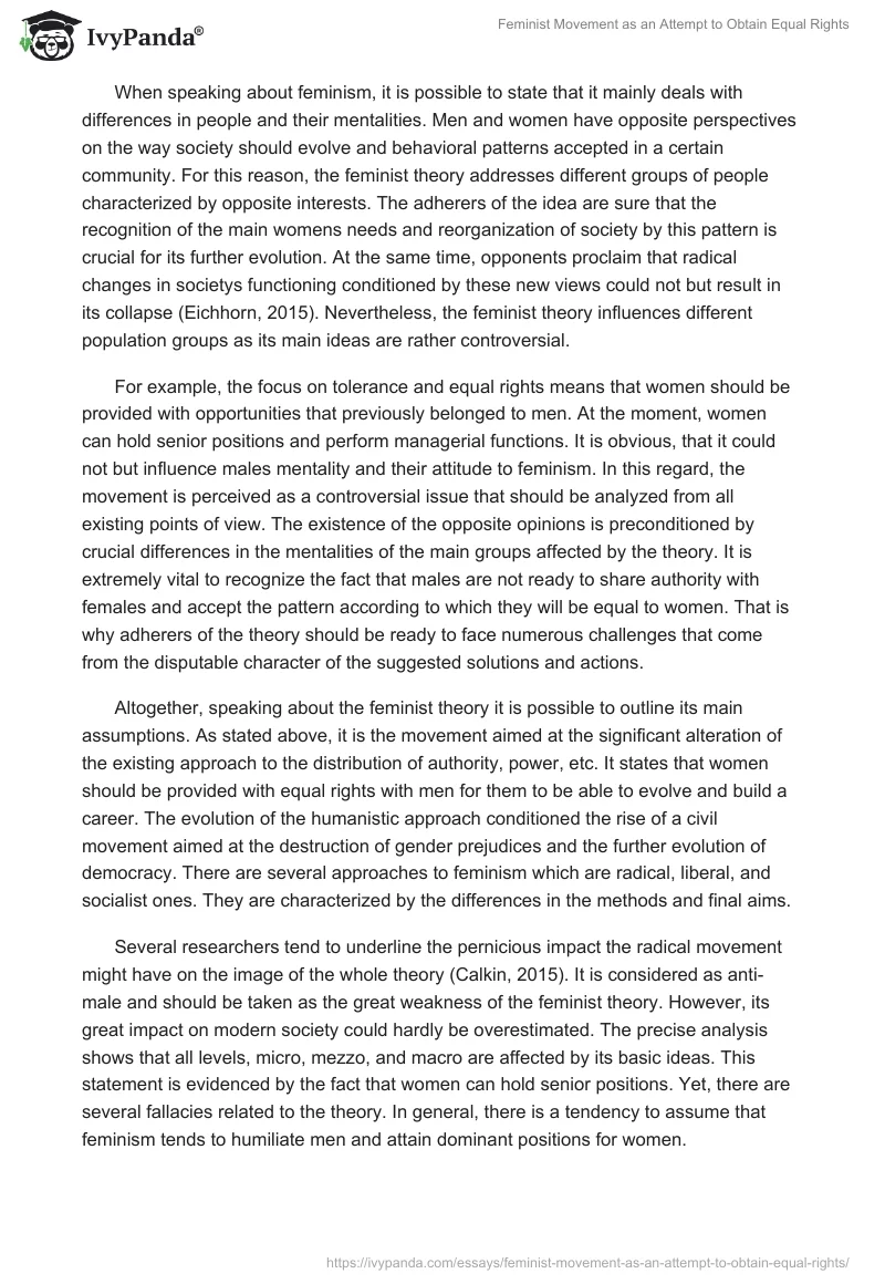 Feminist Movement as an Attempt to Obtain Equal Rights. Page 4