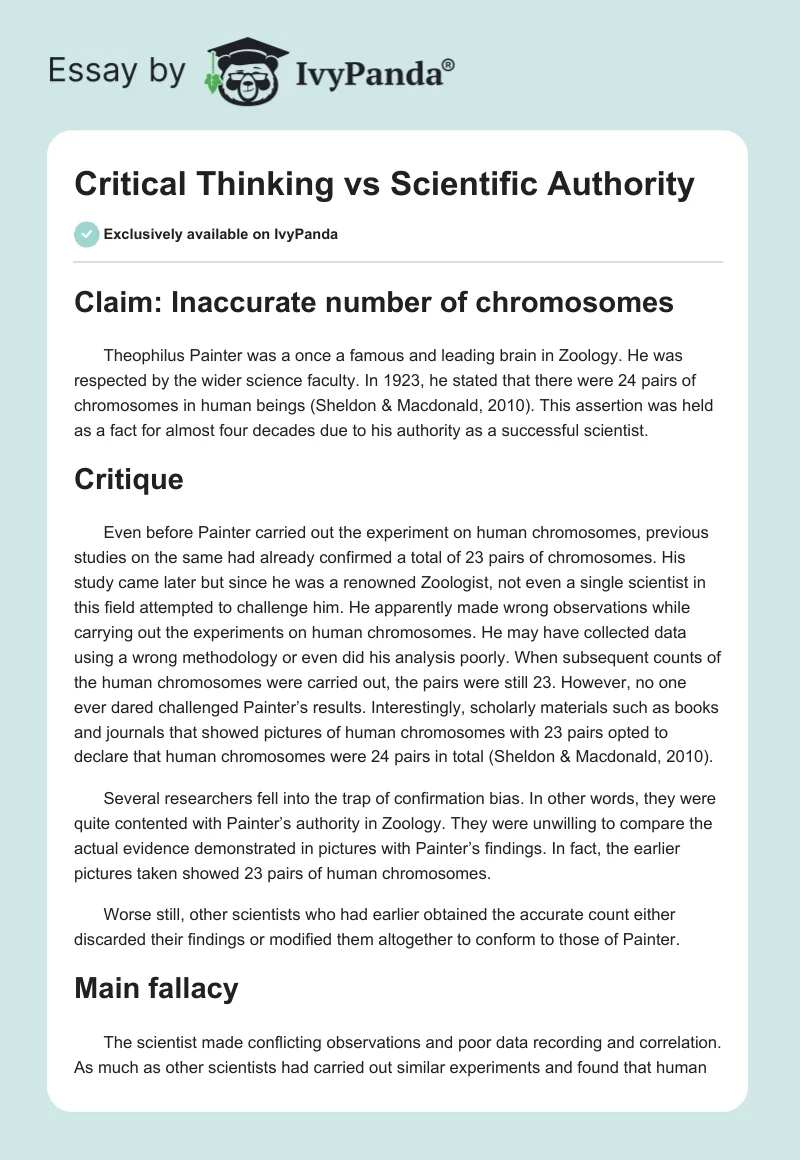 Critical Thinking vs. Scientific Authority. Page 1