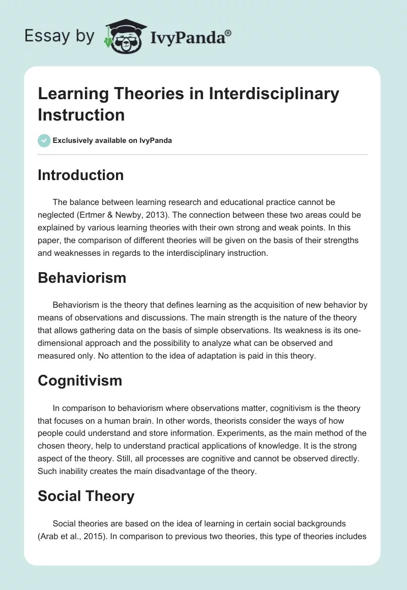 Learning Theories in Interdisciplinary Instruction. Page 1