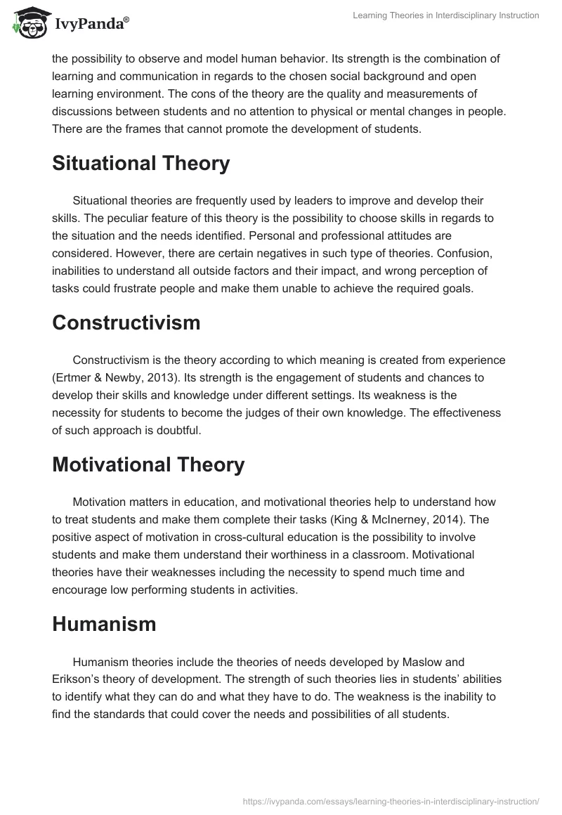 Learning Theories in Interdisciplinary Instruction. Page 2