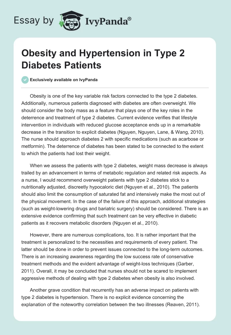 Obesity and Hypertension in Type 2 Diabetes Patients. Page 1
