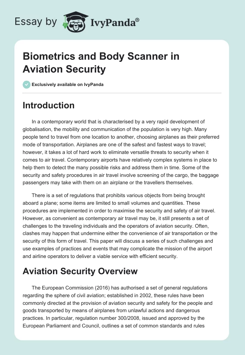 Biometrics and Body Scanner in Aviation Security. Page 1