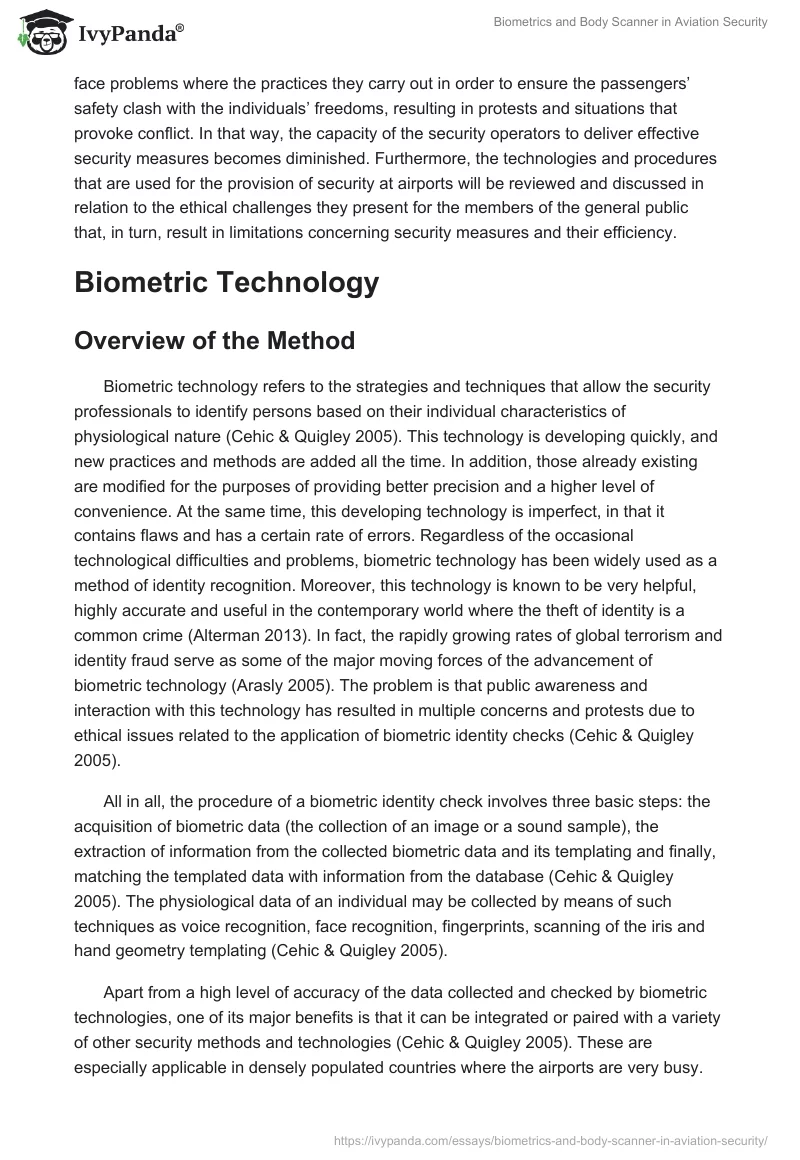 Biometrics and Body Scanner in Aviation Security. Page 4