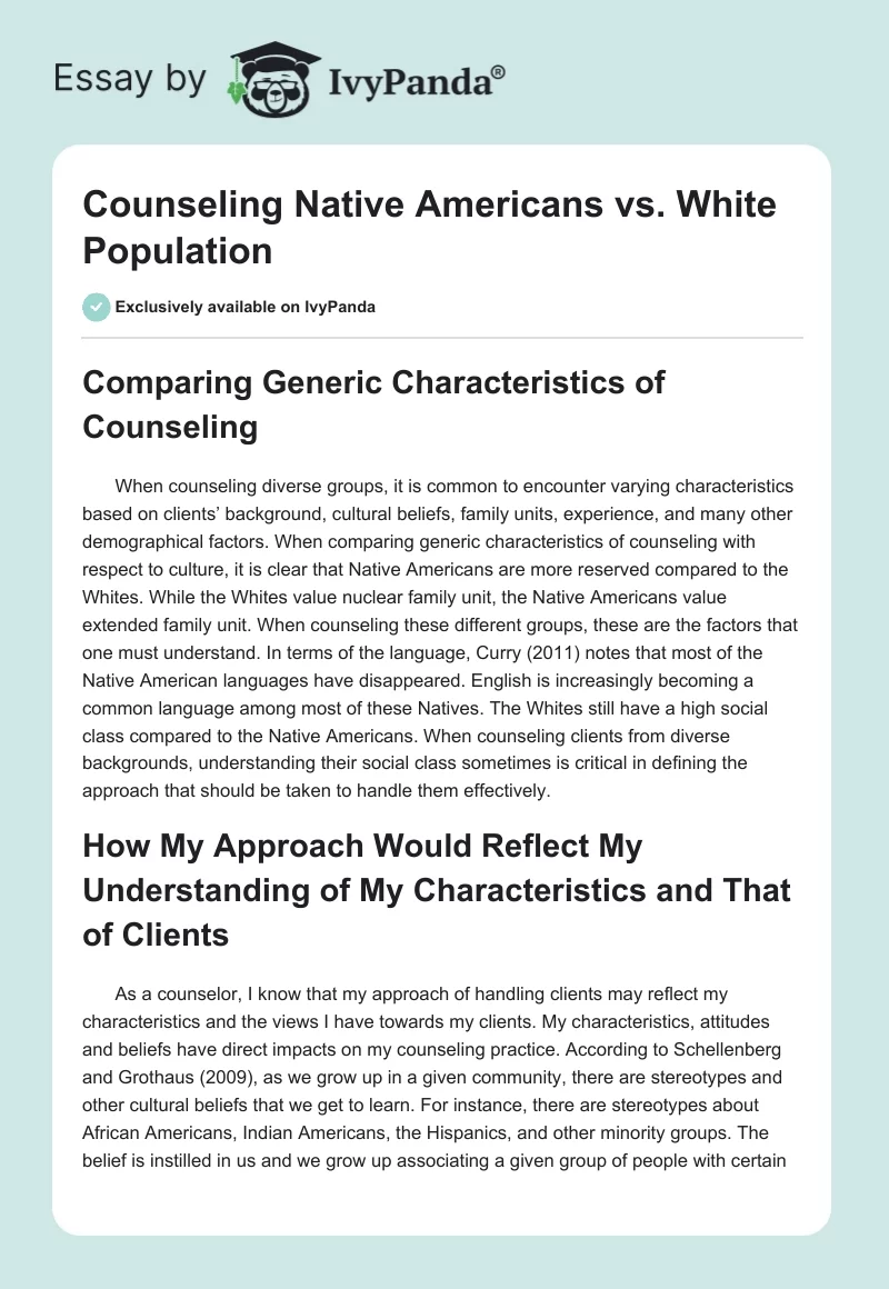 Counseling Native Americans vs. White Population. Page 1