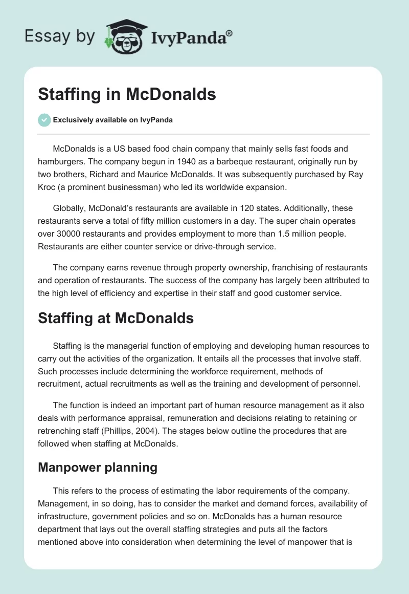 Staffing in McDonalds. Page 1