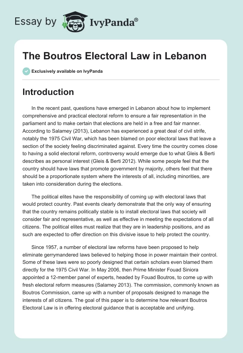 The Boutros Electoral Law in Lebanon. Page 1