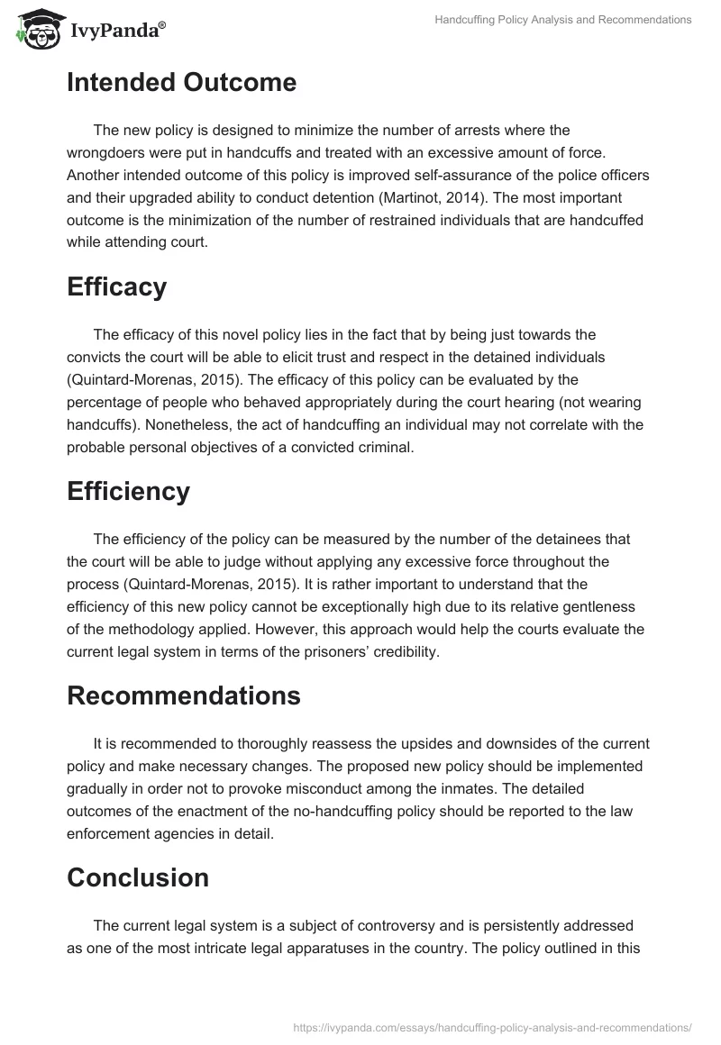 Handcuffing Policy Analysis and Recommendations. Page 2