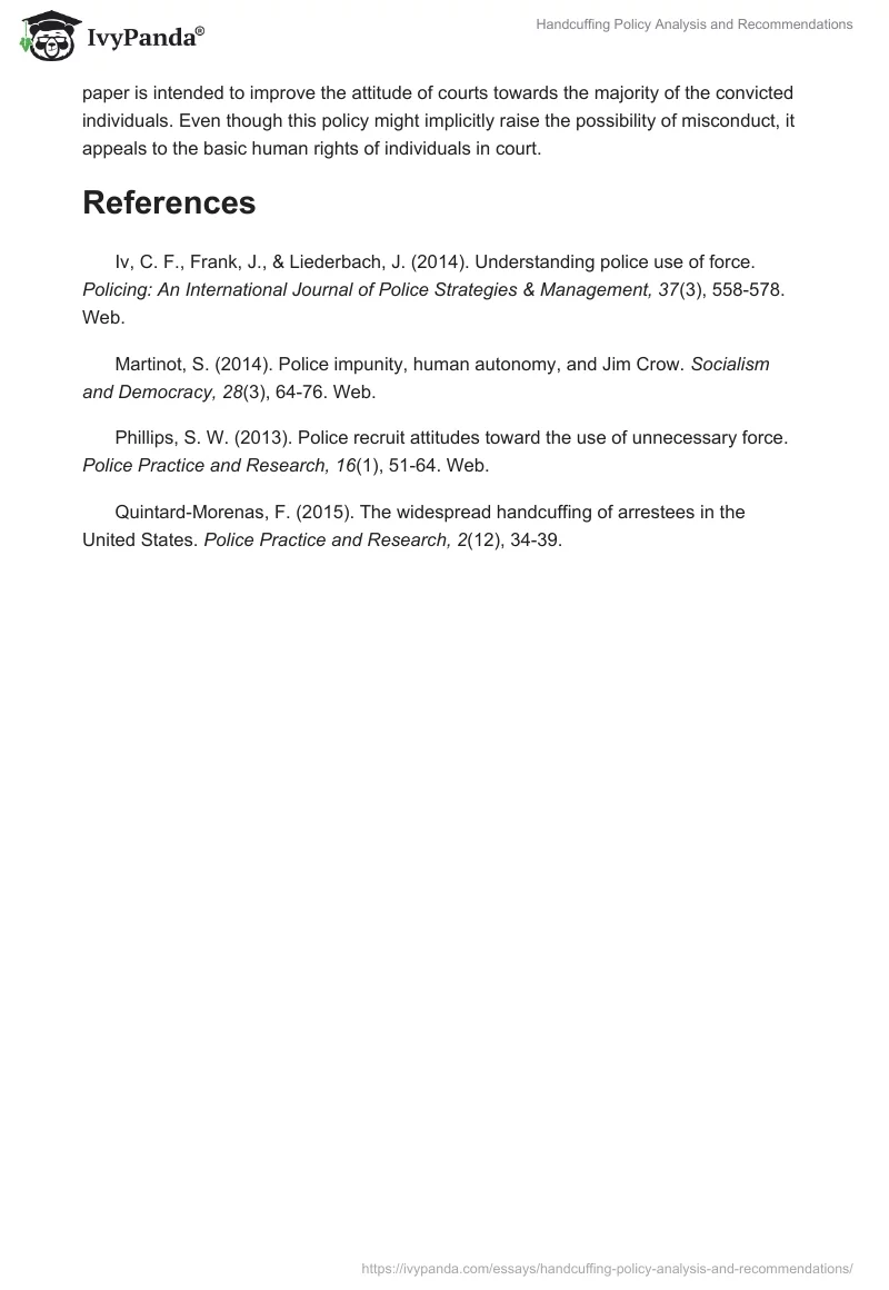 Handcuffing Policy Analysis and Recommendations. Page 3