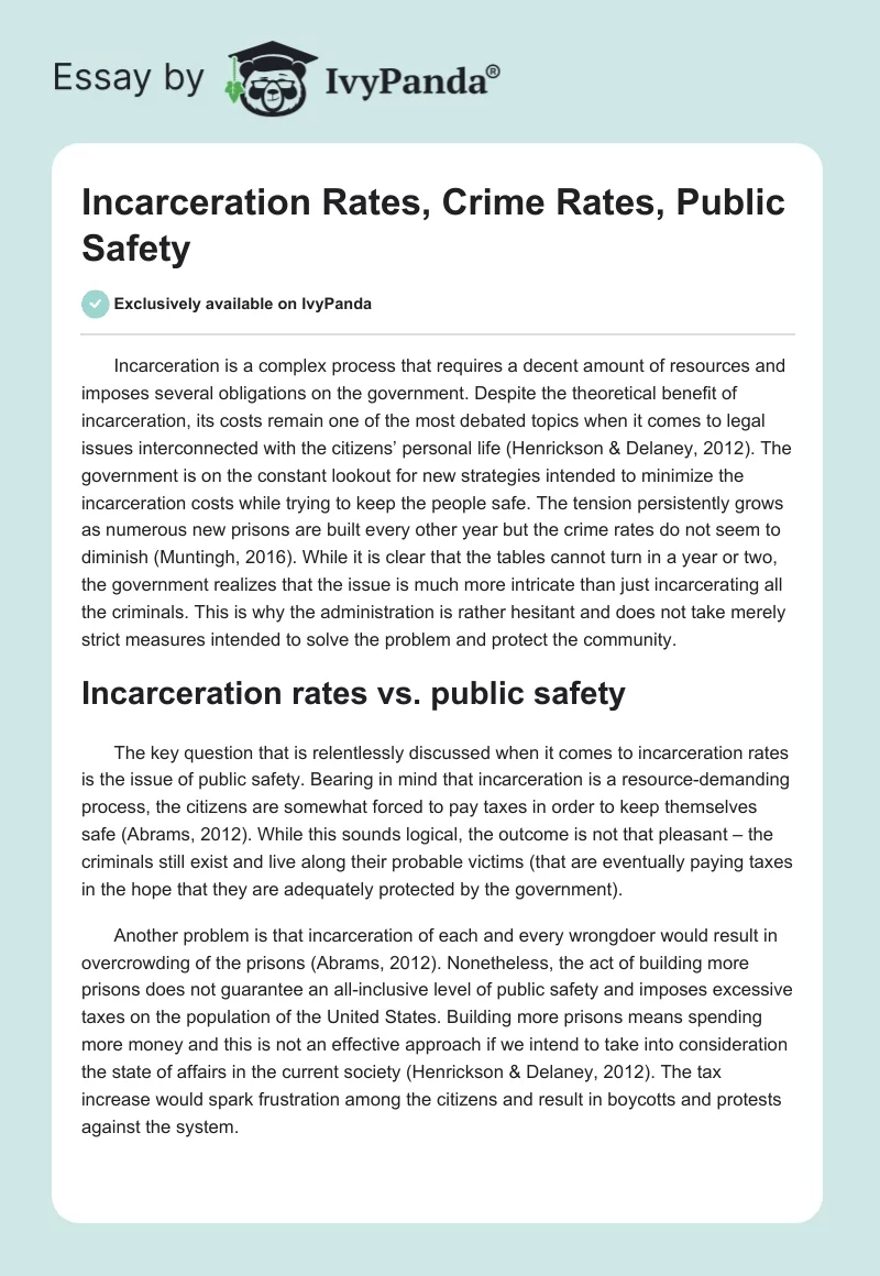 Incarceration Rates, Crime Rates, Public Safety. Page 1