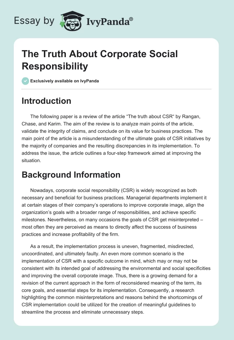 The Truth About Corporate Social Responsibility. Page 1