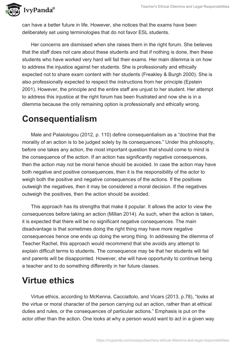 Teacher's Ethical Dilemma and Legal Responsibilities. Page 2