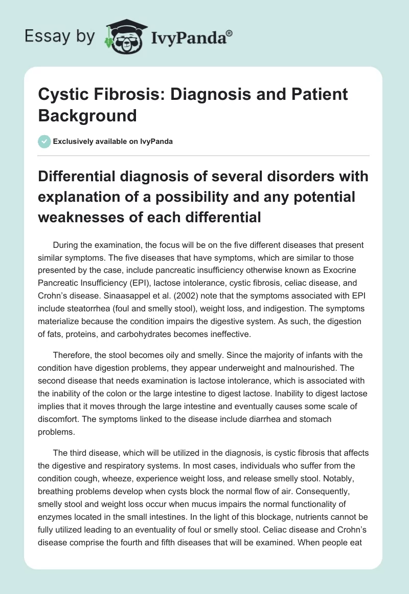 Cystic Fibrosis: Diagnosis and Patient Background. Page 1
