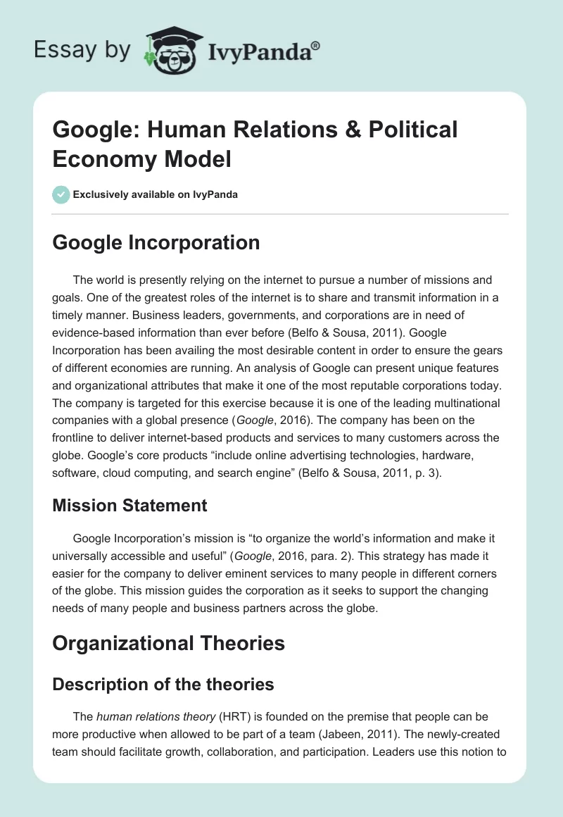 Google: Human Relations & Political Economy Model. Page 1