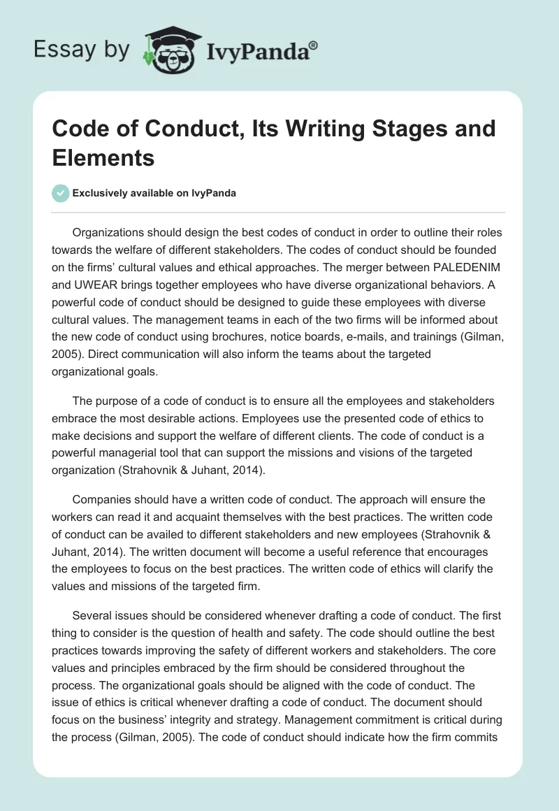 Code of Conduct, Its Writing Stages and Elements. Page 1