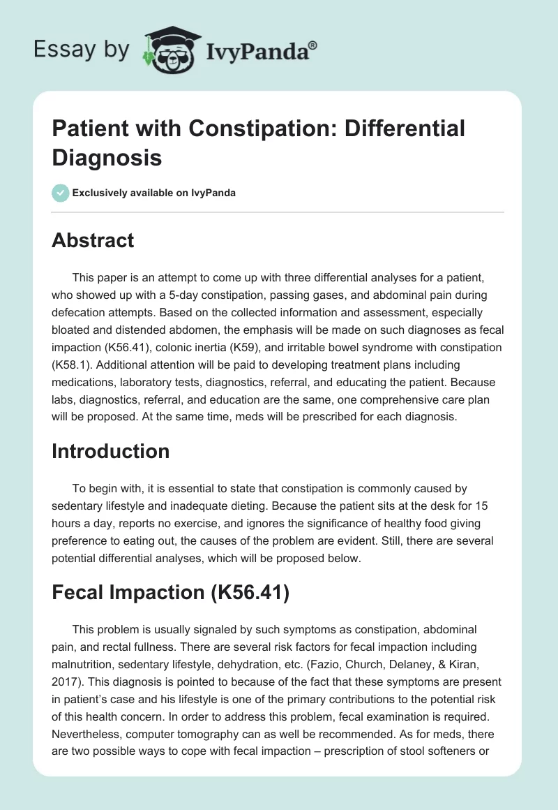 Patient with Constipation: Differential Diagnosis. Page 1