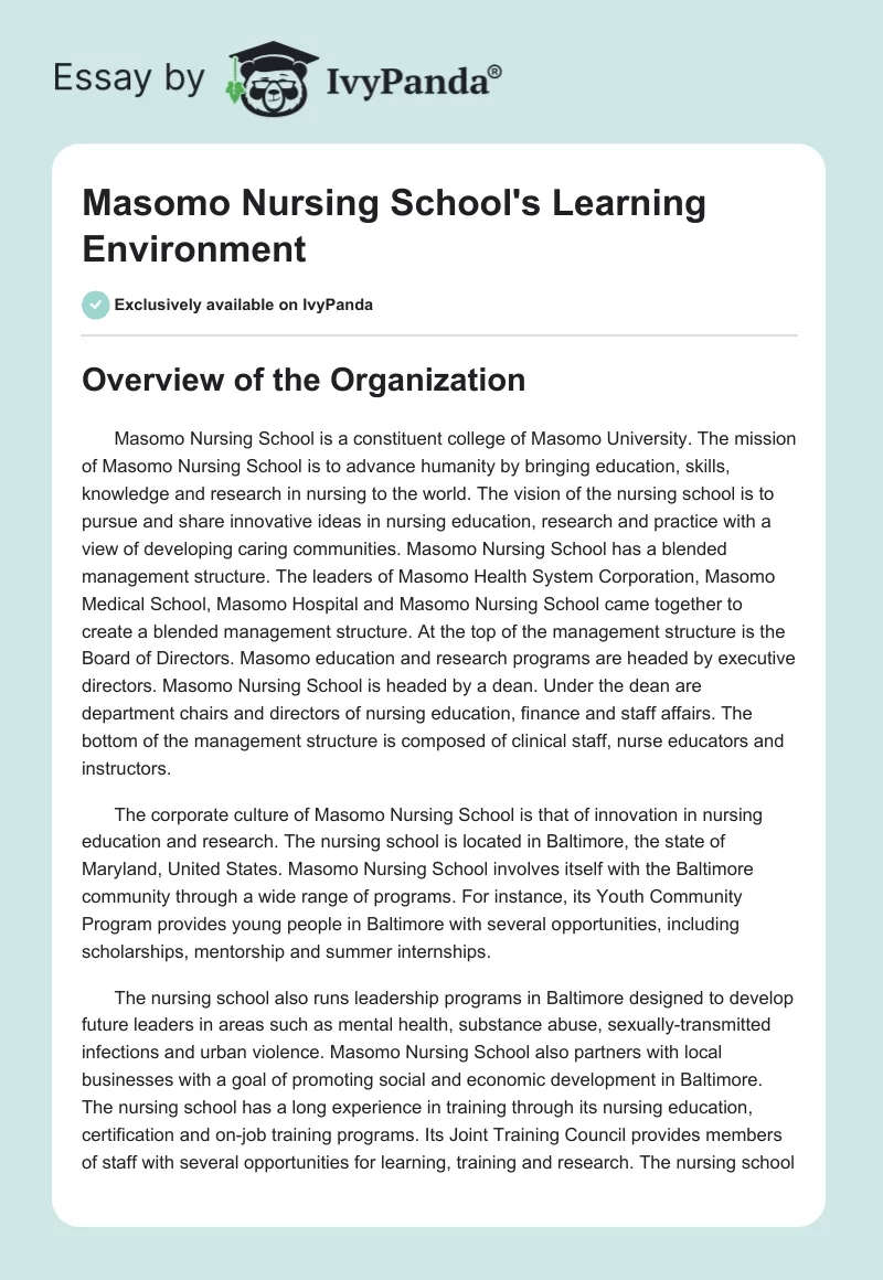 Masomo Nursing School's Learning Environment. Page 1