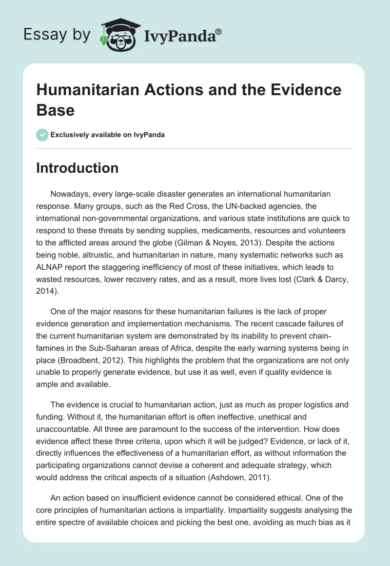 Humanitarian Actions and the Evidence Base. Page 1