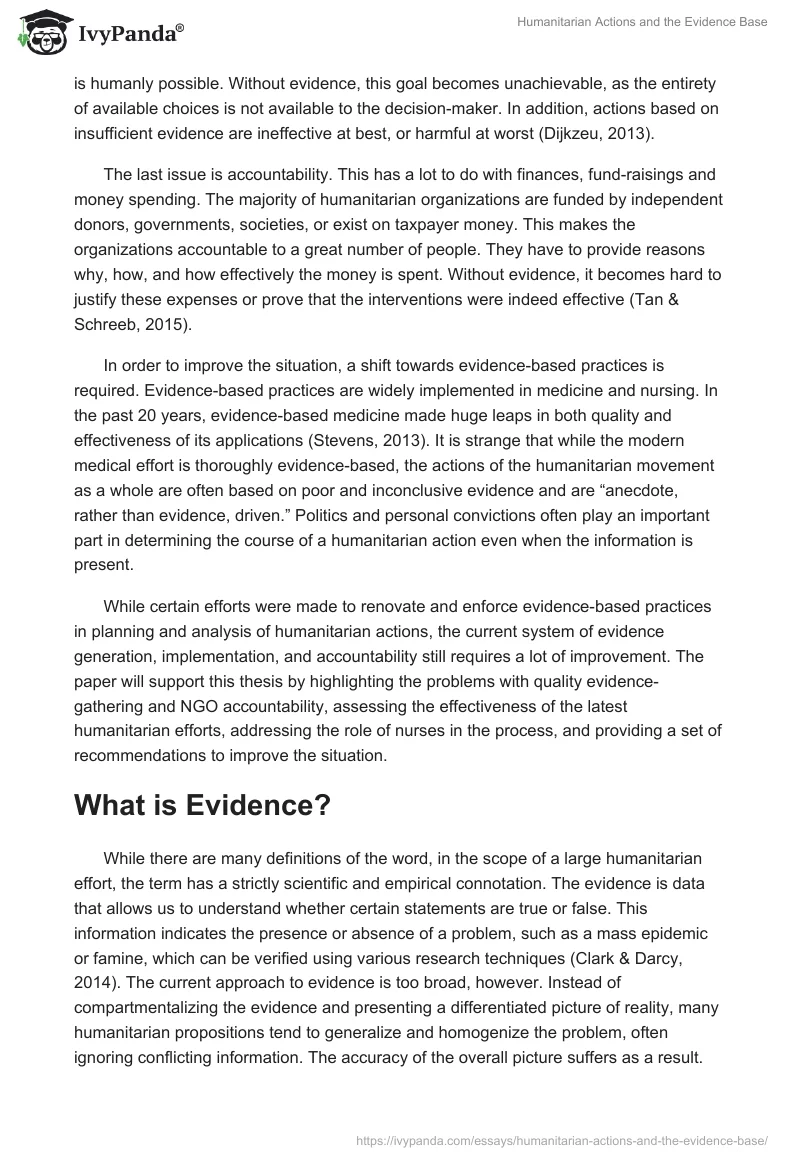 Humanitarian Actions and the Evidence Base. Page 2