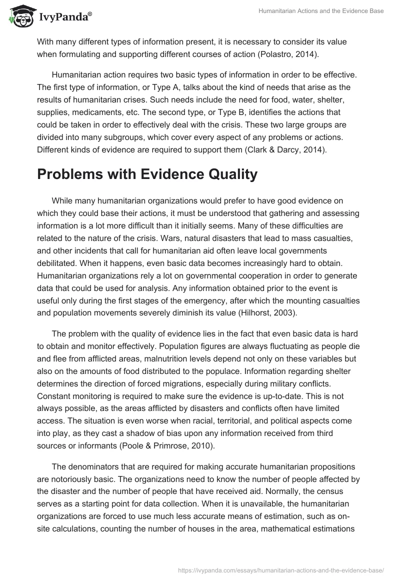 Humanitarian Actions and the Evidence Base. Page 3
