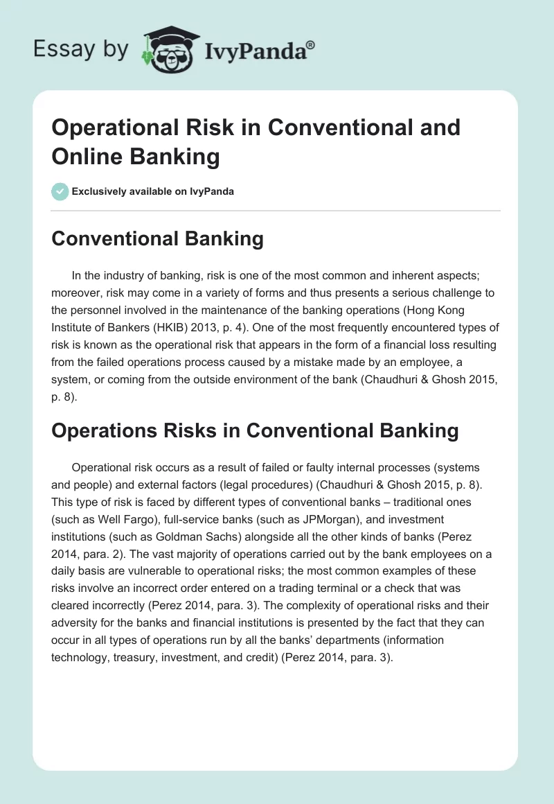 Operational Risk in Conventional and Online Banking. Page 1