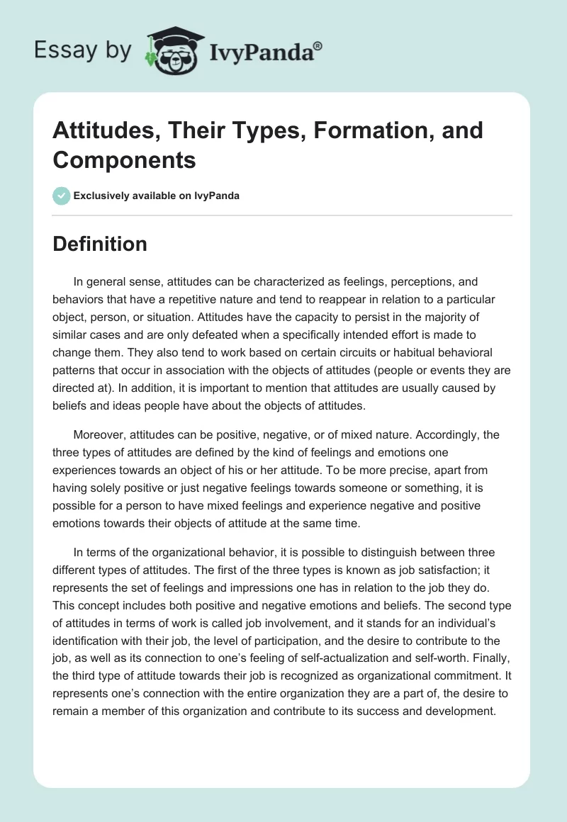 Attitudes, Their Types, Formation, and Components. Page 1