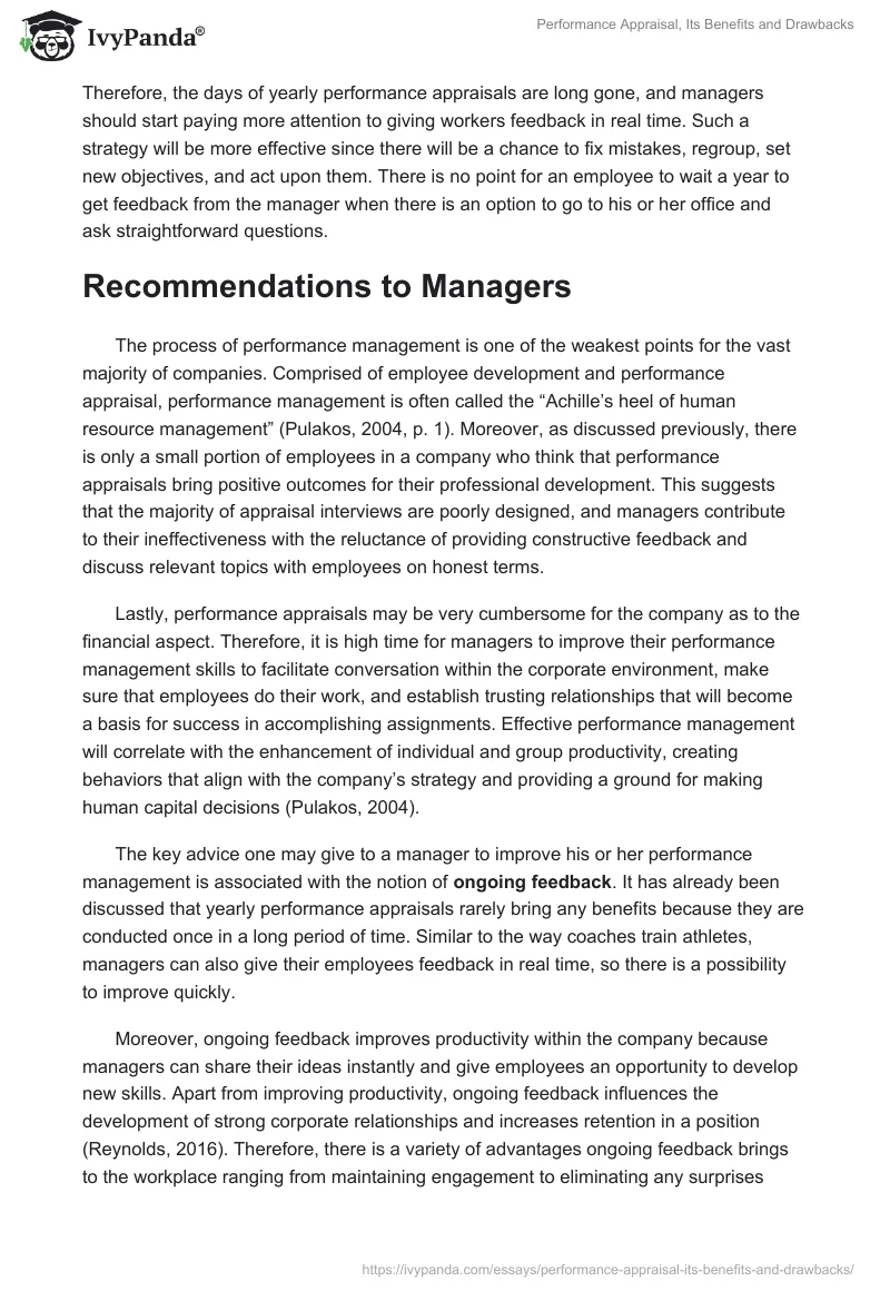 Performance Appraisal, Its Benefits and Drawbacks. Page 3