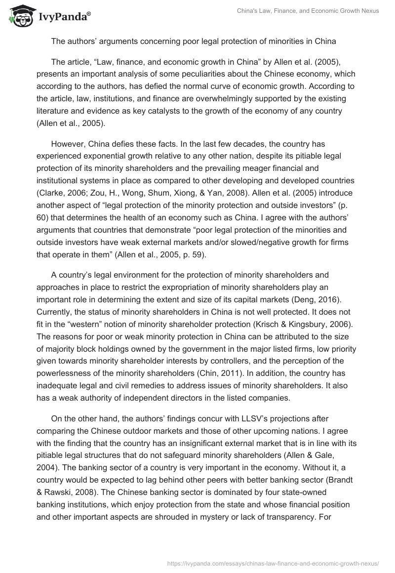 China's Law, Finance, and Economic Growth Nexus. Page 2