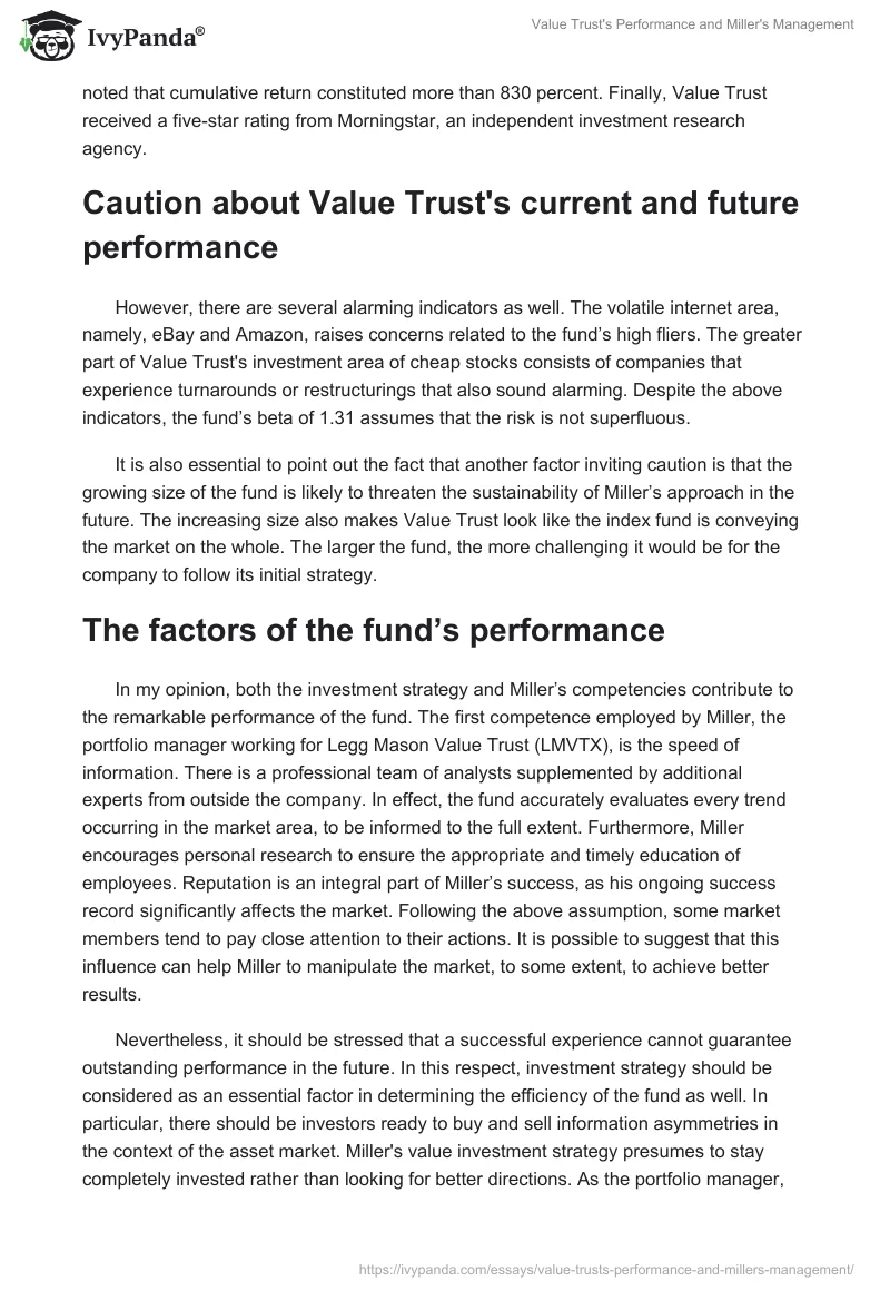 Value Trust's Performance and Miller's Management. Page 2