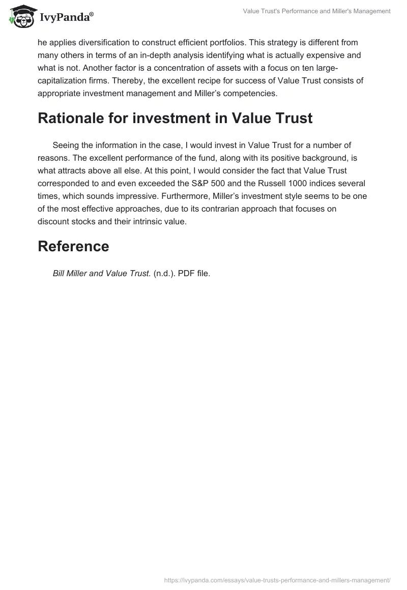 Value Trust's Performance and Miller's Management. Page 3