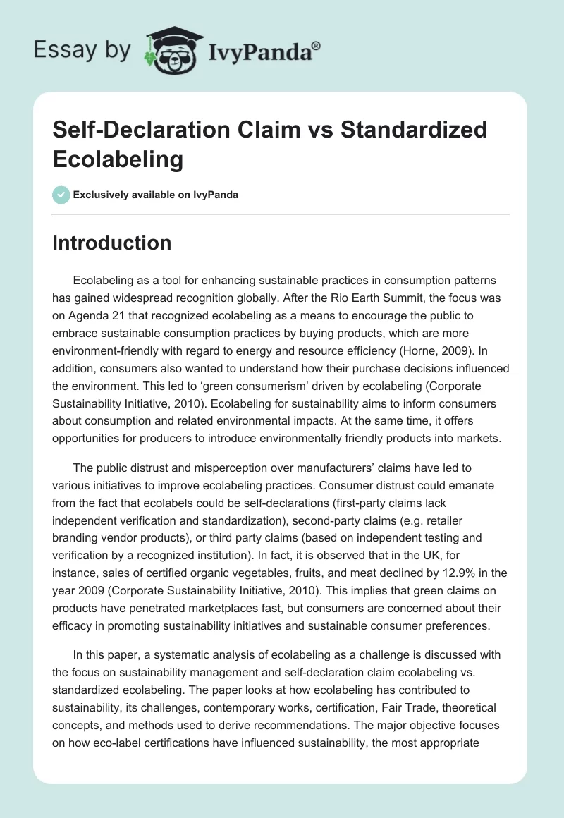Self-Declaration Claim vs Standardized Ecolabeling. Page 1
