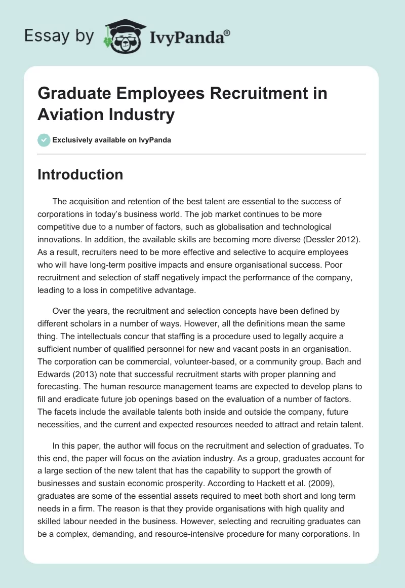 Graduate Employees Recruitment in Aviation Industry. Page 1