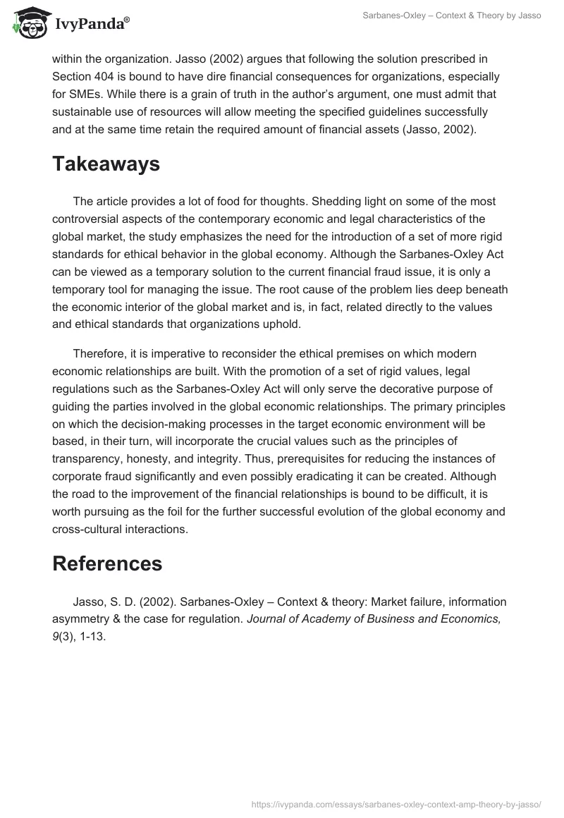 "Sarbanes-Oxley – Context & Theory" by Jasso. Page 3