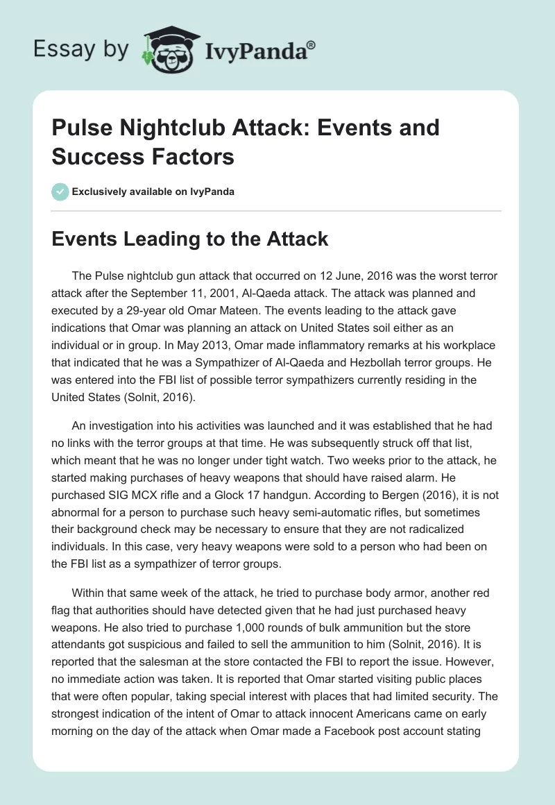 Pulse Nightclub Attack: Events and Success Factors. Page 1