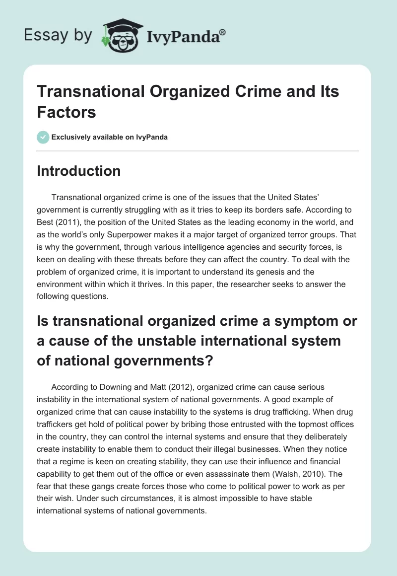 Transnational Organized Crime and Its Factors. Page 1