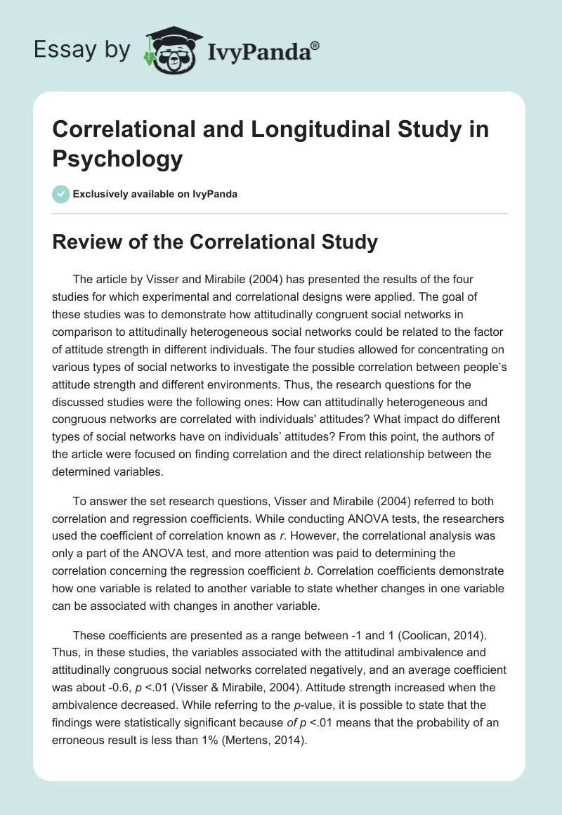 Correlational and Longitudinal Study in Psychology. Page 1
