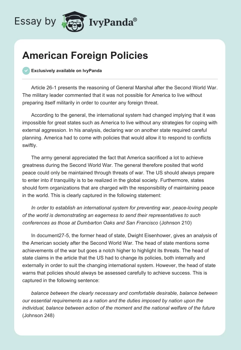 American Foreign Policies. Page 1