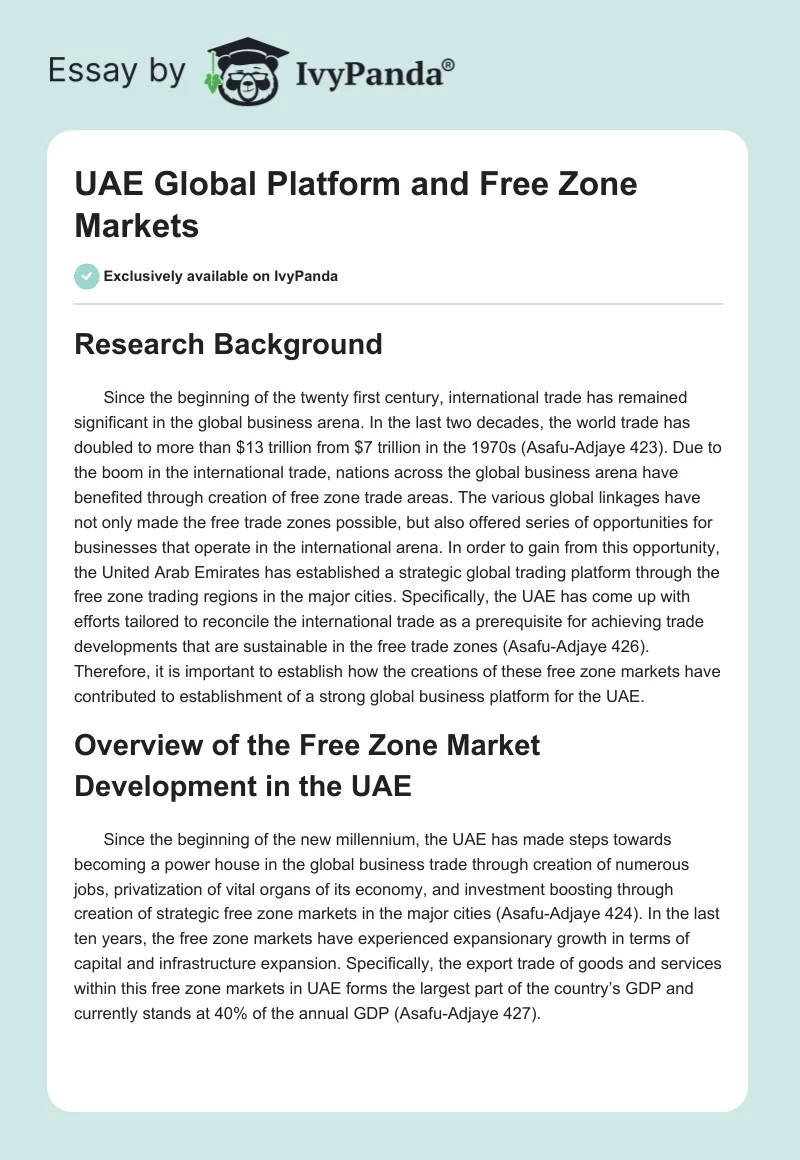 UAE Global Platform and Free Zone Markets. Page 1