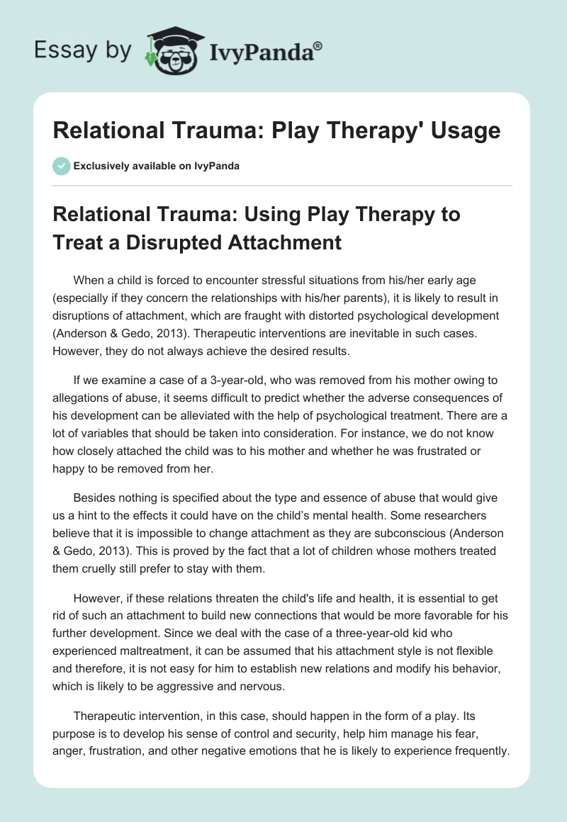 Relational Trauma: Play Therapy' Usage. Page 1