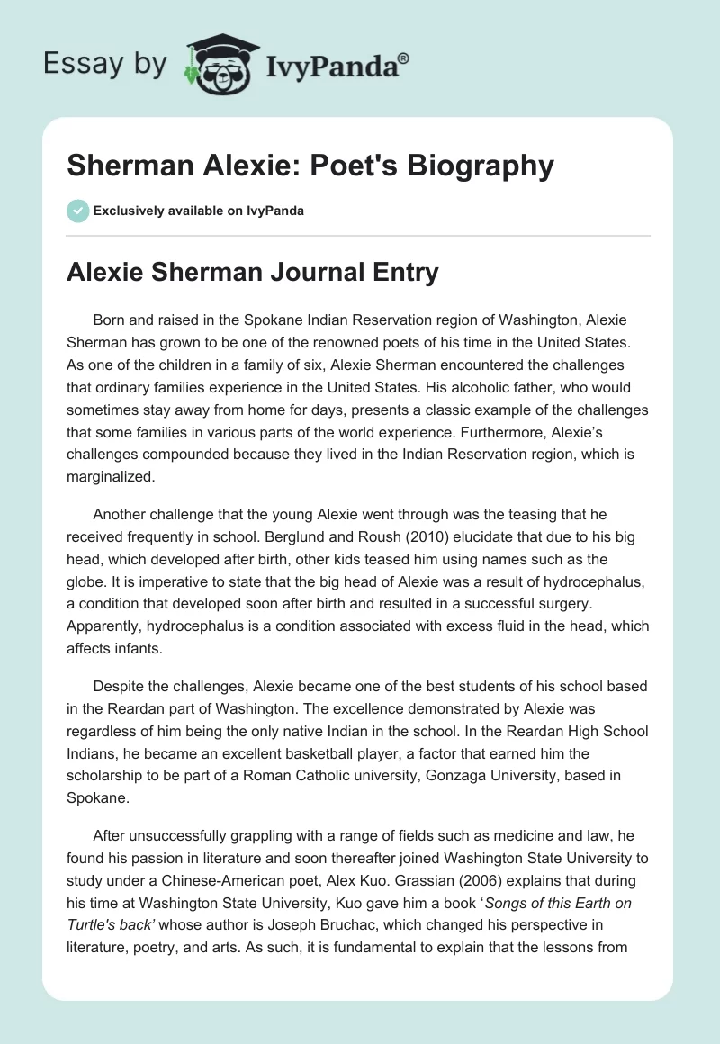 Sherman Alexie: Poet's Biography. Page 1