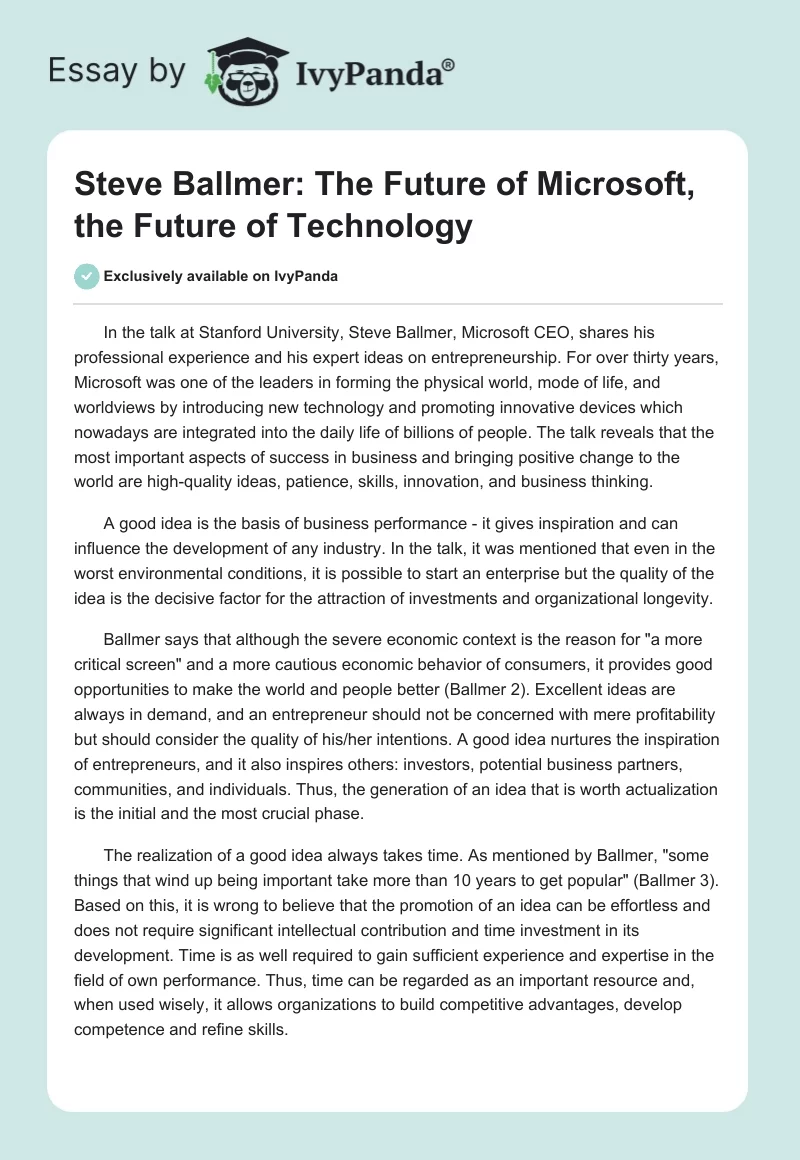 Steve Ballmer: "The Future of Microsoft, the Future of Technology". Page 1