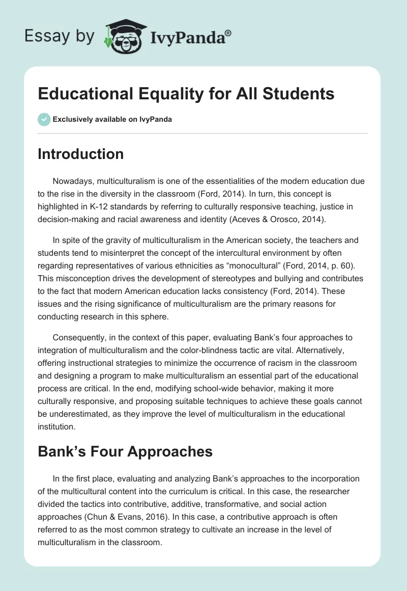 Educational Equality for All Students. Page 1
