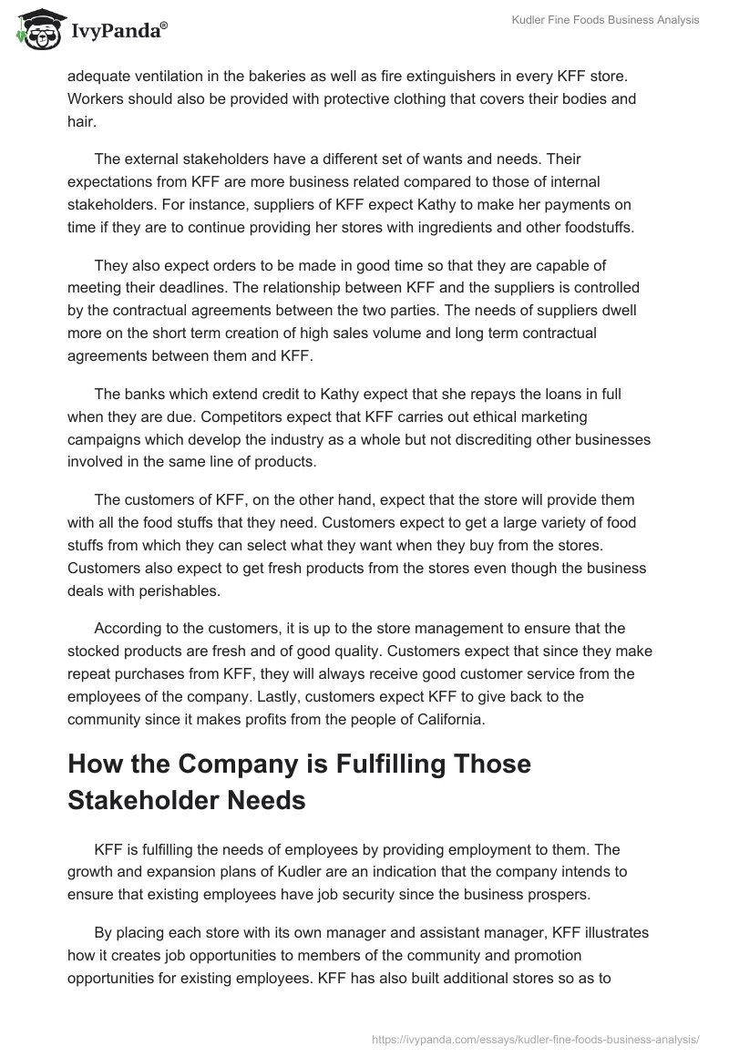 Kudler Fine Foods Business Analysis. Page 3