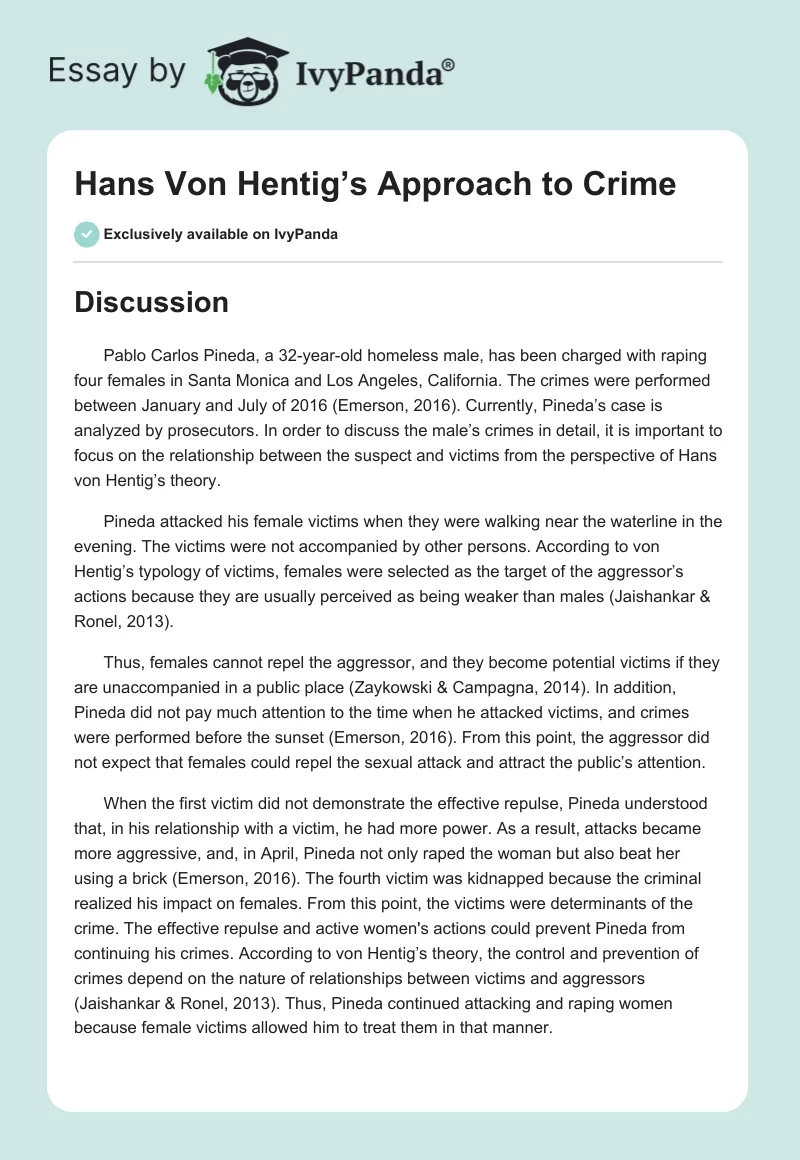Hans Von Hentig’s Approach to Crime. Page 1