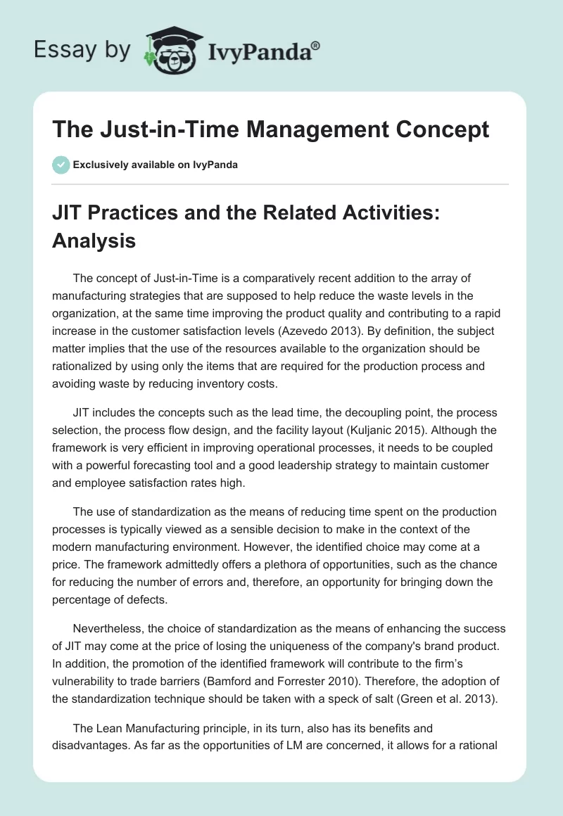 The Just-in-Time Management Concept. Page 1